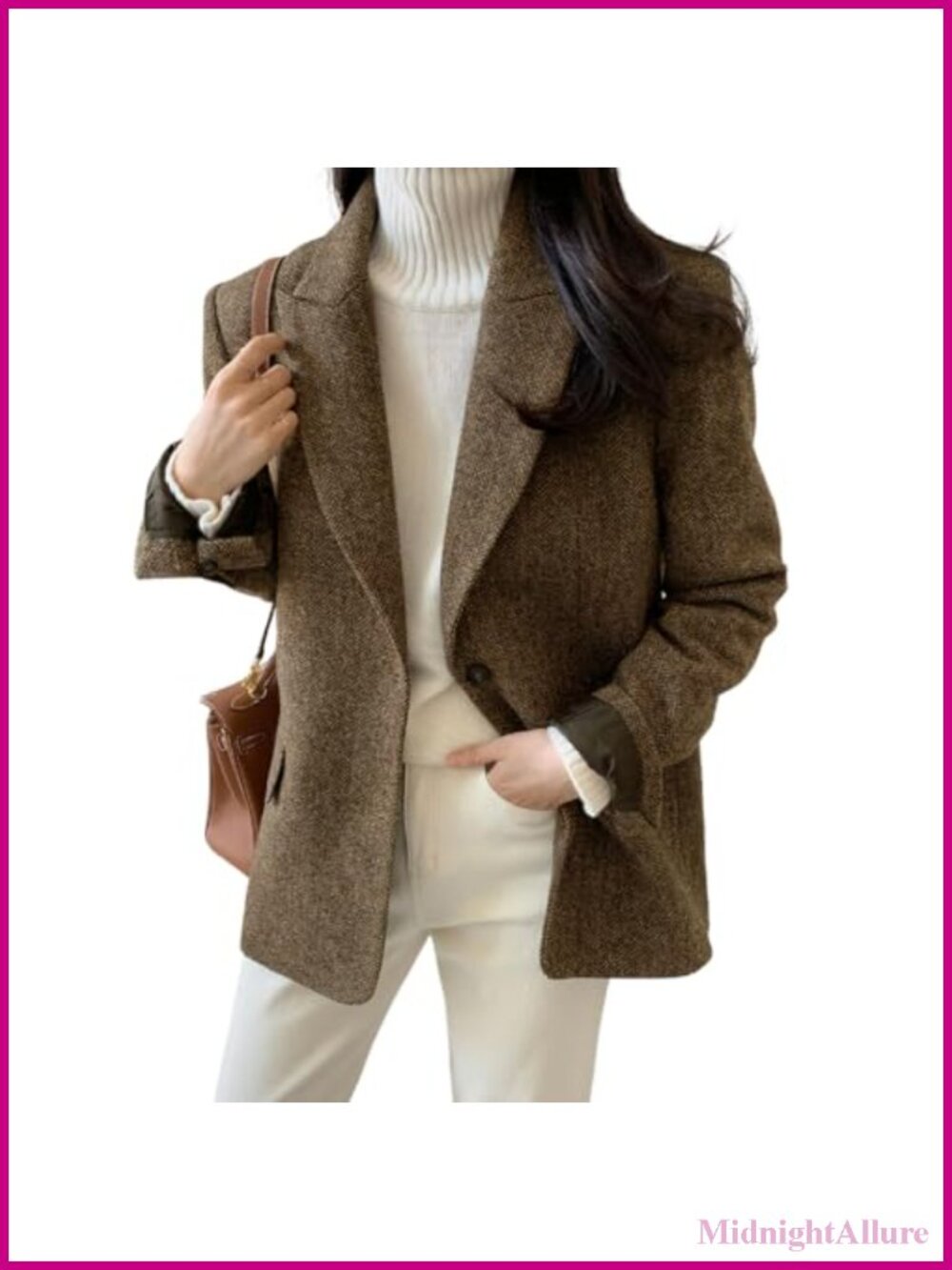 Wool Blend Mid Thigh Single Breasted Blazer for Work